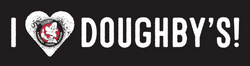 Black and white colored I love Doughby's bumper sticker